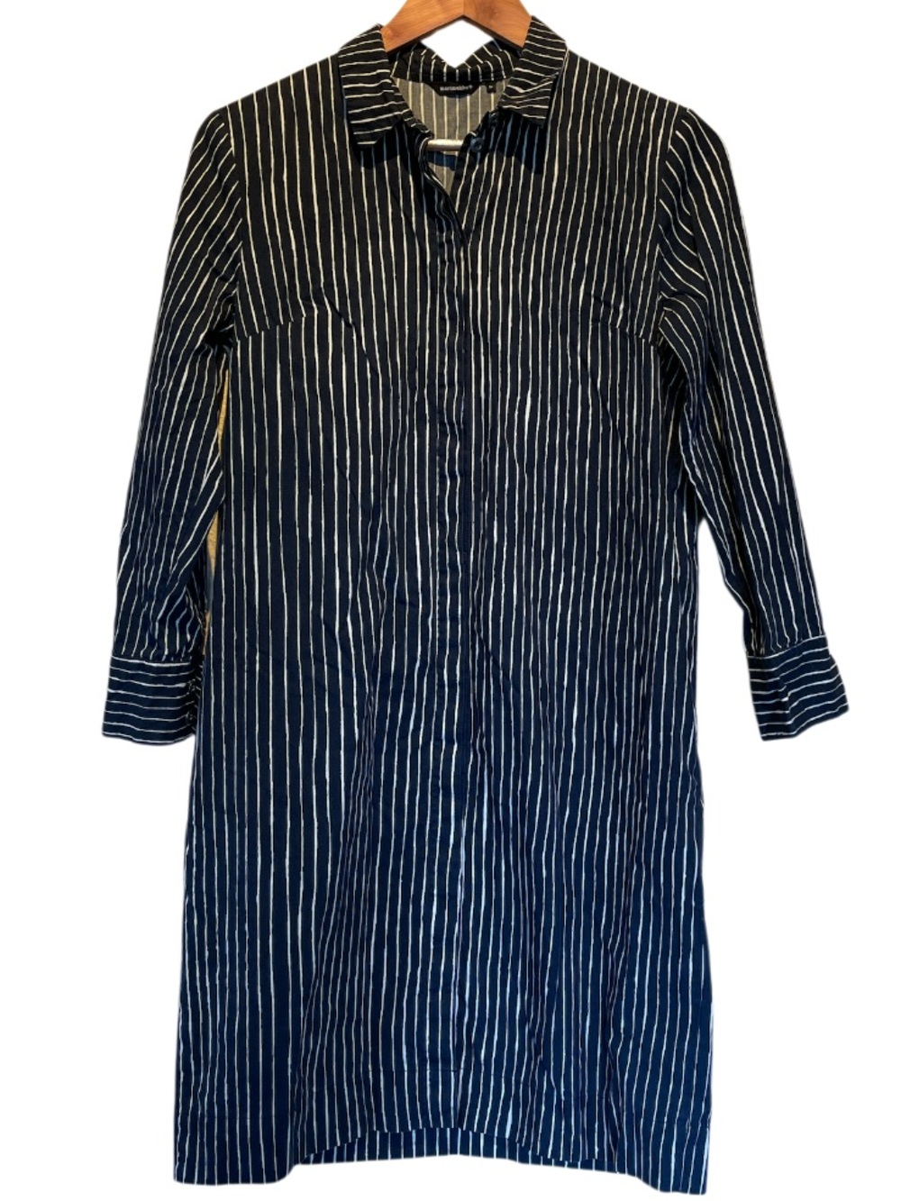Marimekko Navy Blue Striped Kassandra Shirt Dress Size 34 US Size 4 - Picture 2 of 6
